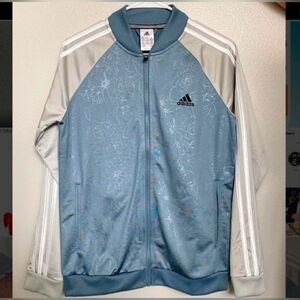 Adidas Light Blue Gray Track Jacket Rose Floral Embossed Medium NWT